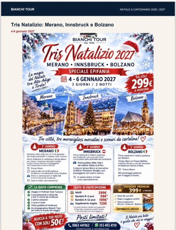 Tris Natalizio MERANO, INNSBRUCK, BOLZANO 4 - 6 GENNAIO 2027