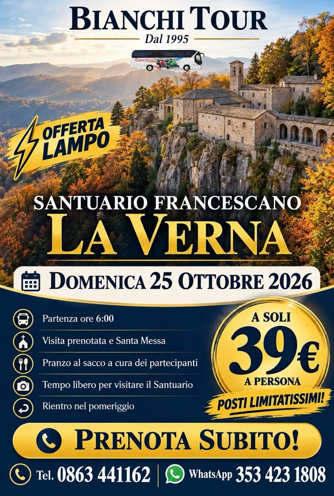SANTUARIO FRANCESCANO "LA VERNA" 25 OTTOBRE 2026
