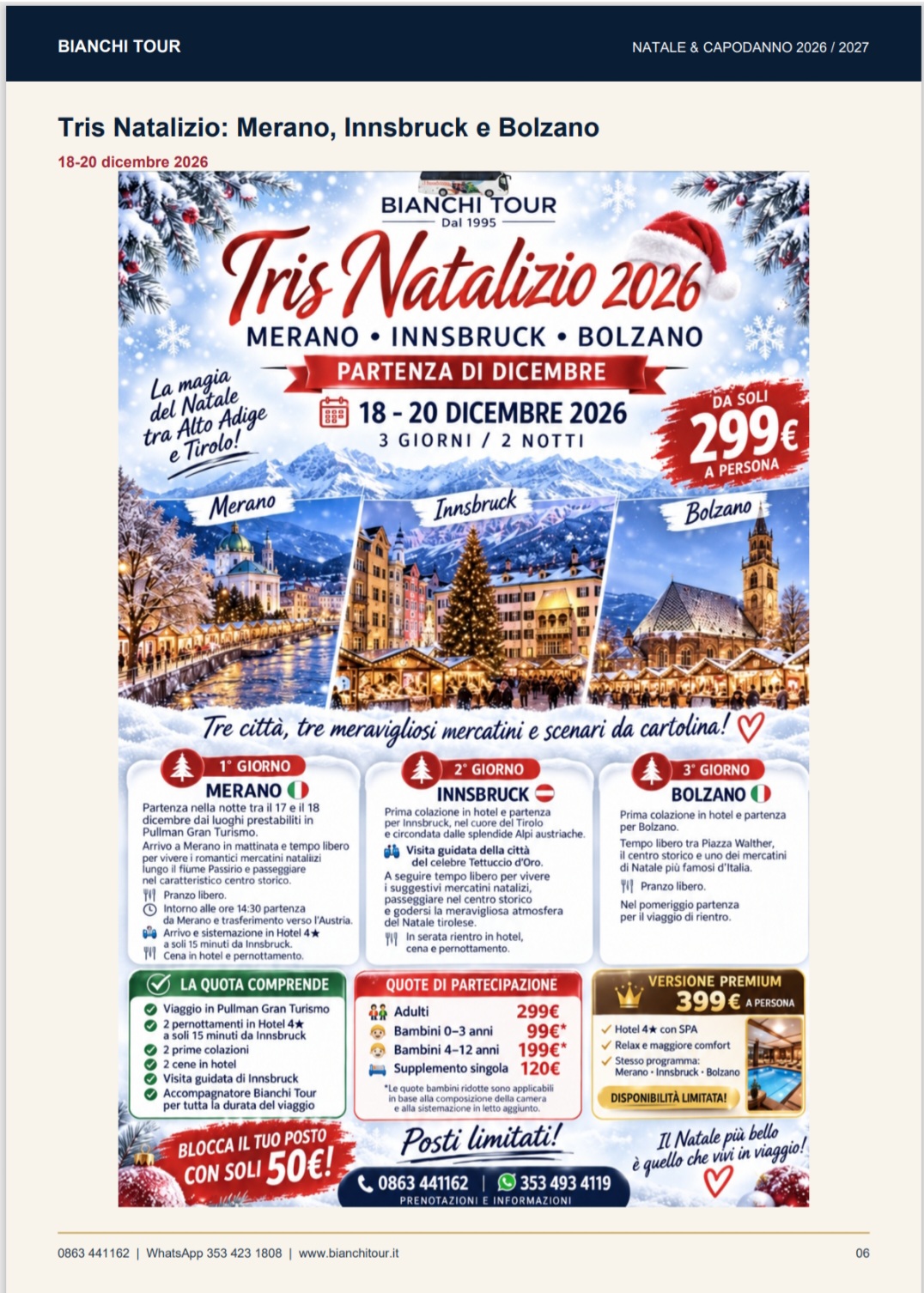 Tris Natalizio MERANO, INNSBRUCK, BOLZANO 18 - 20 DICEMBRE 2026